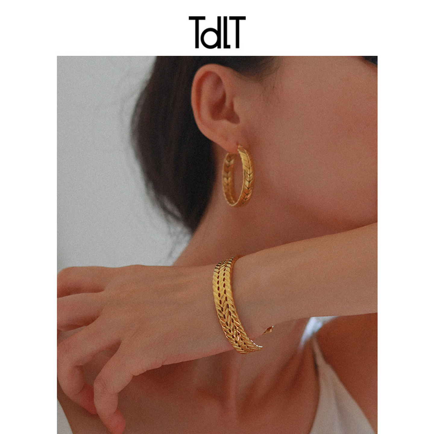 法式小香风金色手镯耳圈首饰套装