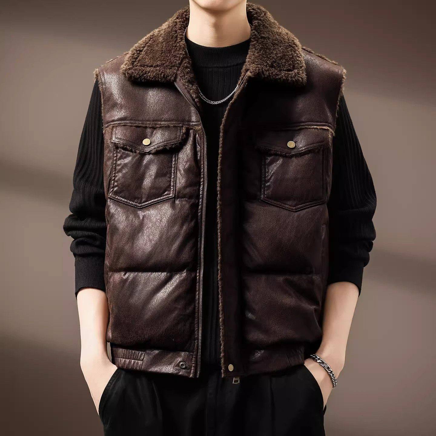 大码裂纹皮加厚羊羔绒翻领棉衣马甲男士外套秋冬美式保暖棉服背心,男装,常规马甲,淘宝优惠券,粉丝福利购,淘宝优惠卷