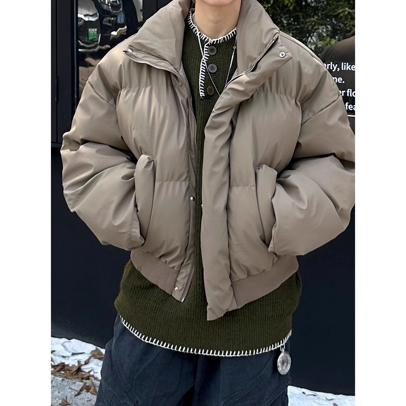 大码美式复古加厚保暖棉衣外套男