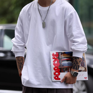 重磅纯棉打底衫 大码 宽松落肩袖 T恤男春秋款 300斤日系圆领复古长袖