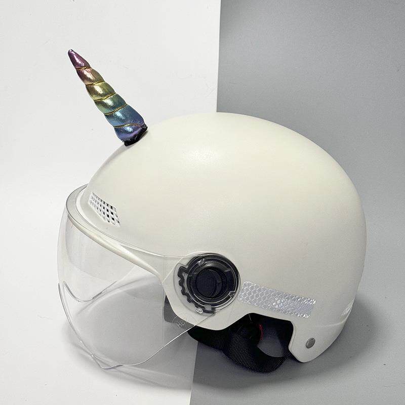 头盔装饰牛角犄角摩托车儿童盔通用卡通彩虹独角兽配饰快拆魔术贴