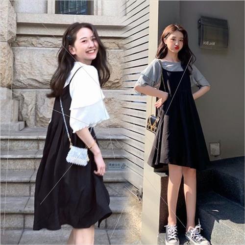 大码套装裙女很仙2020新款洋气夏季两件套连衣裙胖恤吊带200斤