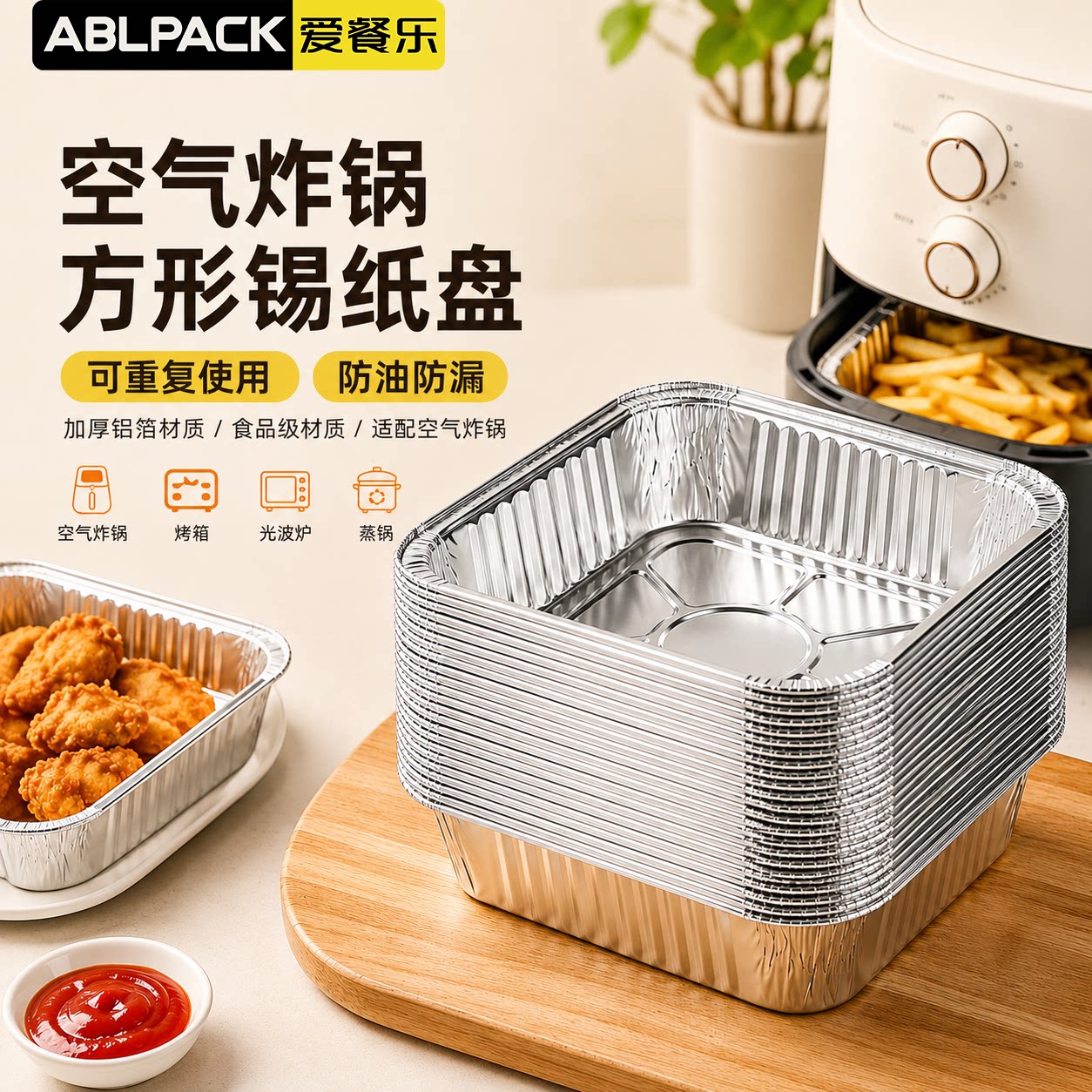 空气炸锅锡纸盘方形铝箔盒图片