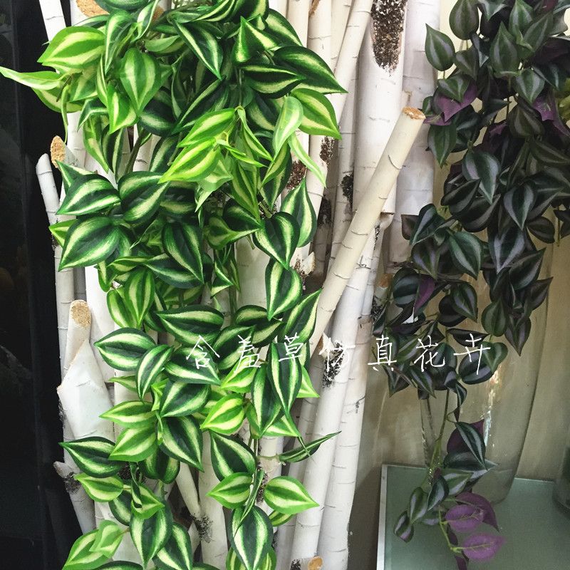 仿真绿植藤蔓壁挂80厘米绢布红绿眼眉叶屋顶管道装饰植物