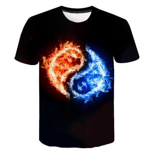 夏季 2020跨境新款 情侣T恤男装 印花短袖 T恤 3D冰火龙数码