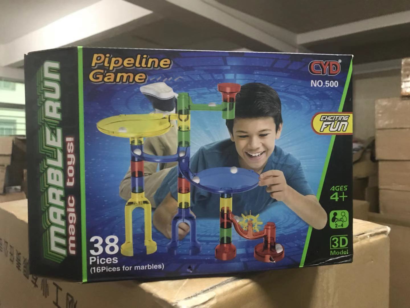 爆款早教玩具轨道滚珠积木3D立体迷宫管道DIY拼装积木105PCS