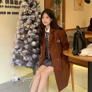 实拍 学院风小个子JK制服秋冬呢子外套夹棉 加厚大衣女中长款