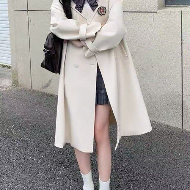布丁熊原创JK制服学院风长款风衣女气质显瘦百搭小个子短款外套