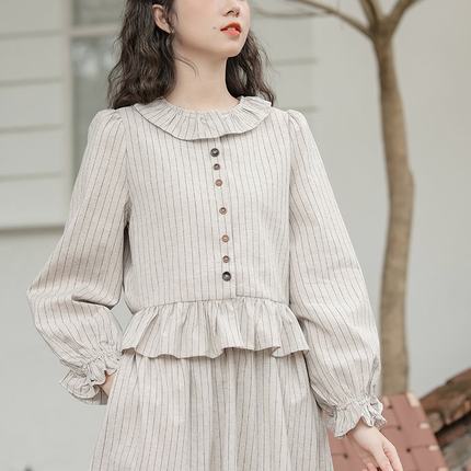 2025设计感条纹衬衫法式外套套装别致绝美半身裙两件套