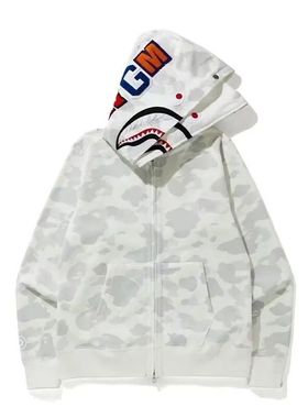 潮牌卫衣迷彩鲨鱼外套开衫拉链帽衫春秋季宽松学生男女情侣装ins