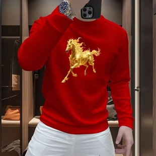 卫衣圆领潮牌金骏马印花百搭长袖 潮流新款 休闲装 男士 上衣男 时尚