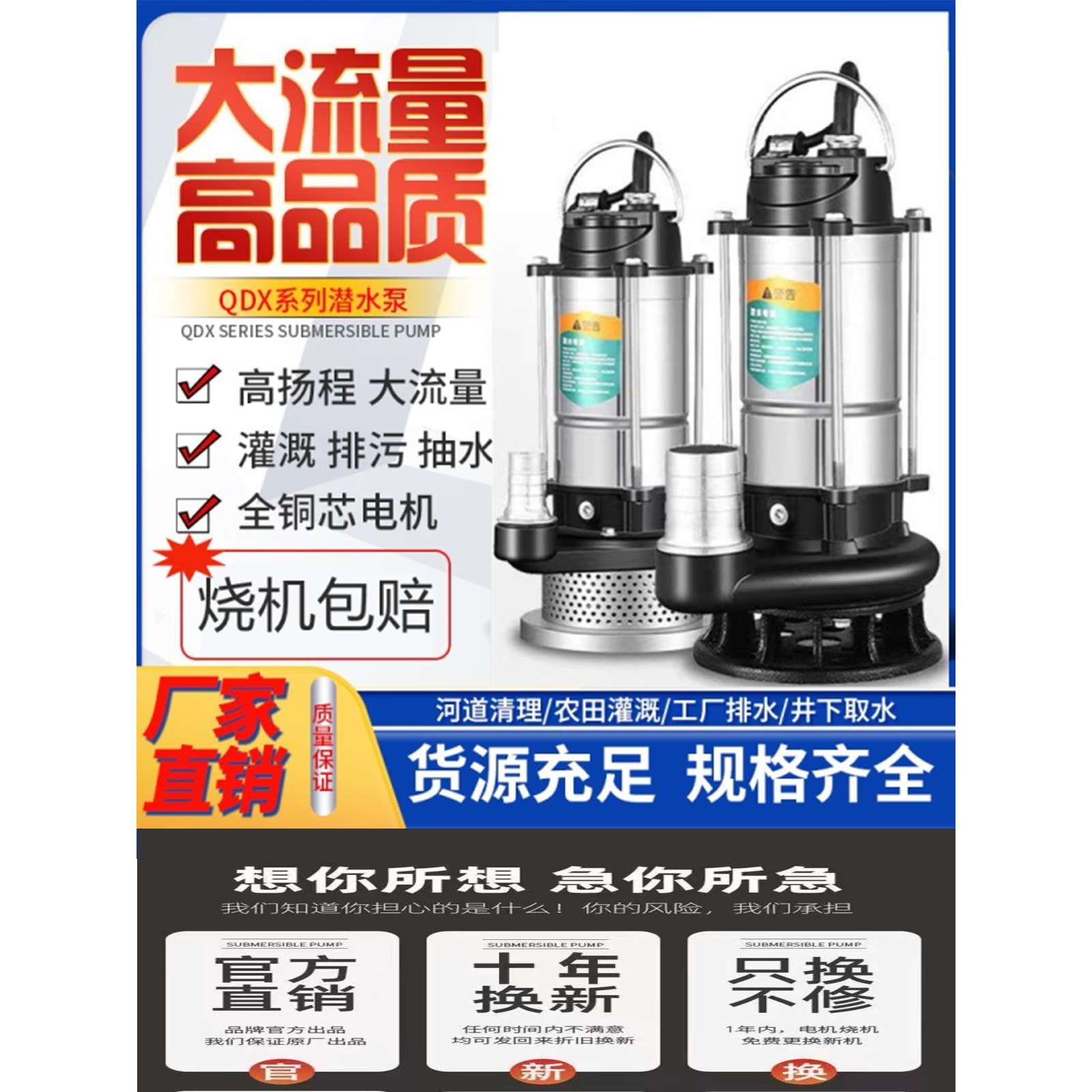 不锈钢潜水泵220v家用抽水机高扬程大流量农用灌溉排污小型污水泵