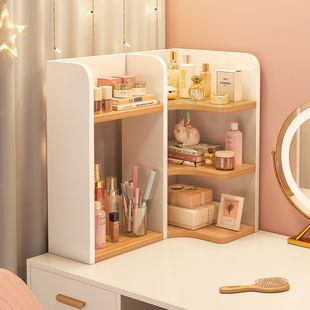 。木质化妆品收纳盒桌面刷子口红置物架梳妆台护肤品家用防尘收纳