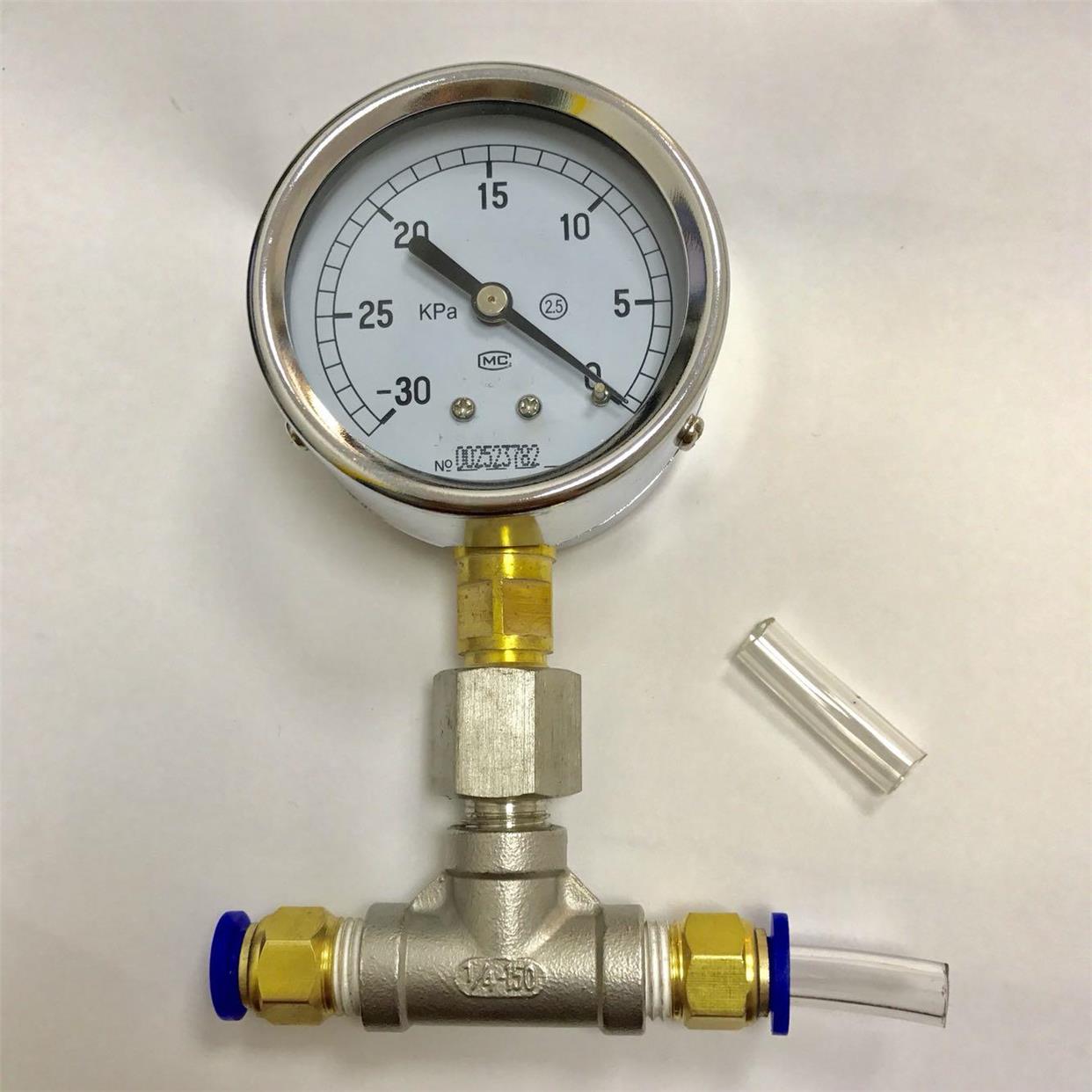 负压表 -30kpa~0 直径60mm 微负压真空计 含三通和接8mm气管接头