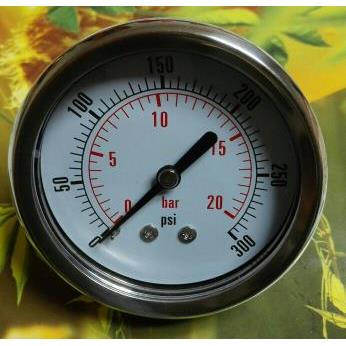 63mm 轴向指针气压表 不锈钢壳铜螺纹 压力0-20bar 300psi NPT1/4