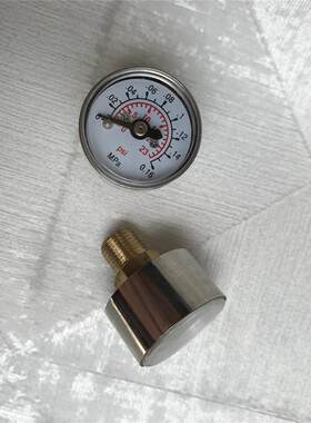 轴向无边微小型压力表 不锈钢壳25mm 压力0.16mpa 23psi 牙m10×1