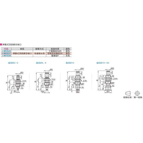 怡合达精密型常规型真空吸盘 弹簧式顶部真空端口J-WES26 J-WES27