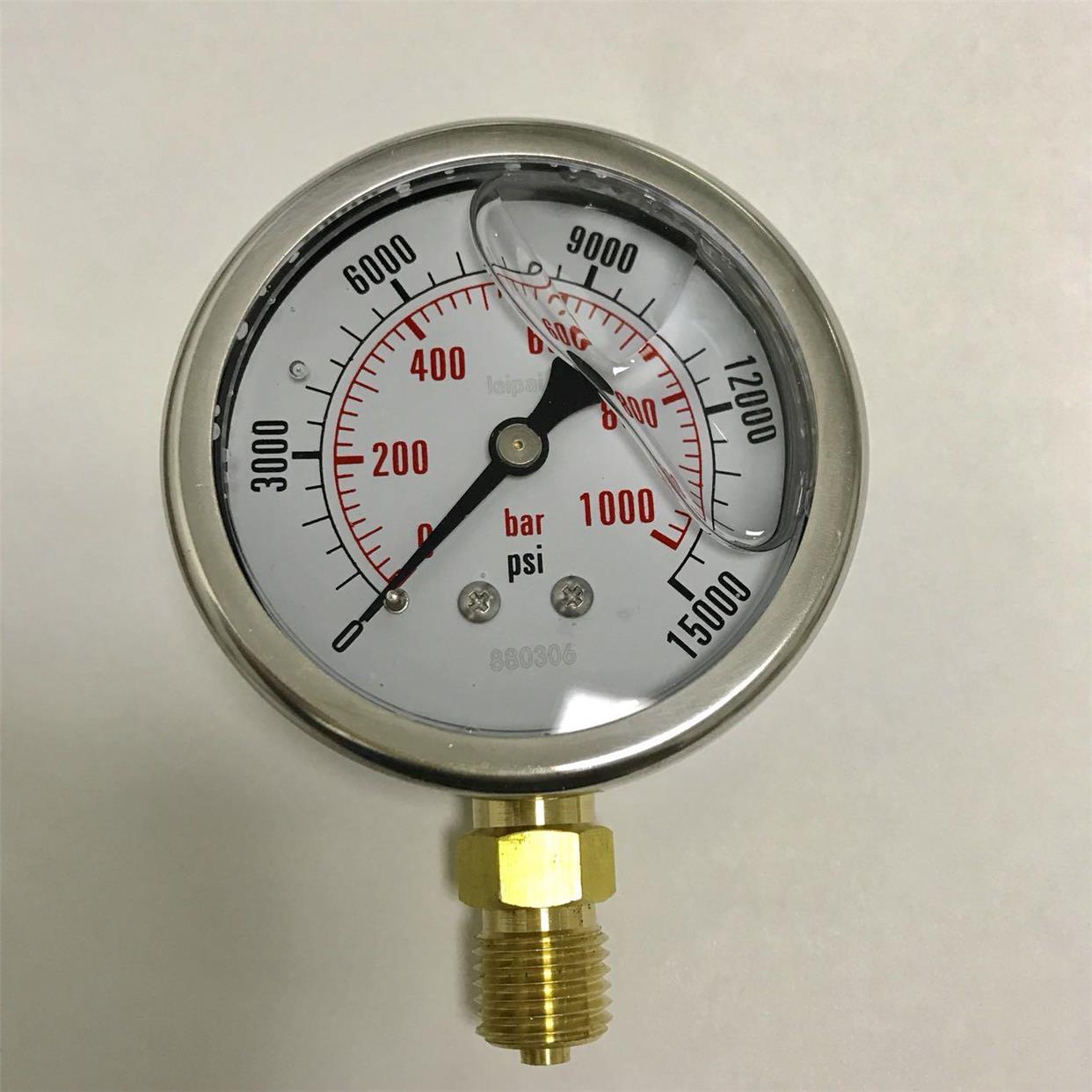 100MPA 耐震高压压力表 压力 0-1000bar 0-15000psi 螺纹m14x1.5