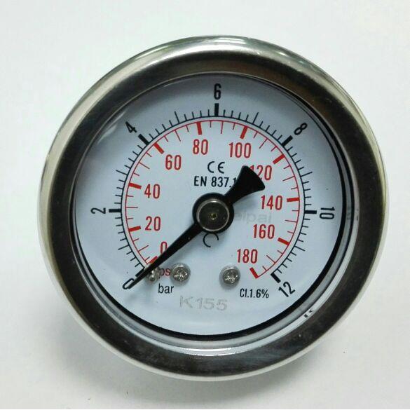Φ40mm 轴向压力表 压力0-12bar 180psi 不锈钢外壳 铜接头leipai