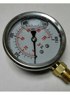 耐震压力表 ytn-63i 0-100bar/1500ps i铜接头 不锈钢外壳 68mm