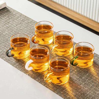日本进口MUJIΕ加厚耐热透明玻璃品茗杯小茶杯带把杯功夫茶具套装
