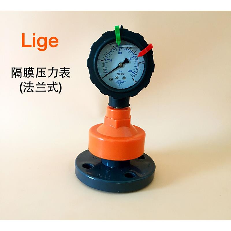 UPVC PP法兰式隔膜压力表塑料耐腐蚀抗震压力表连接20mm DN15 4分