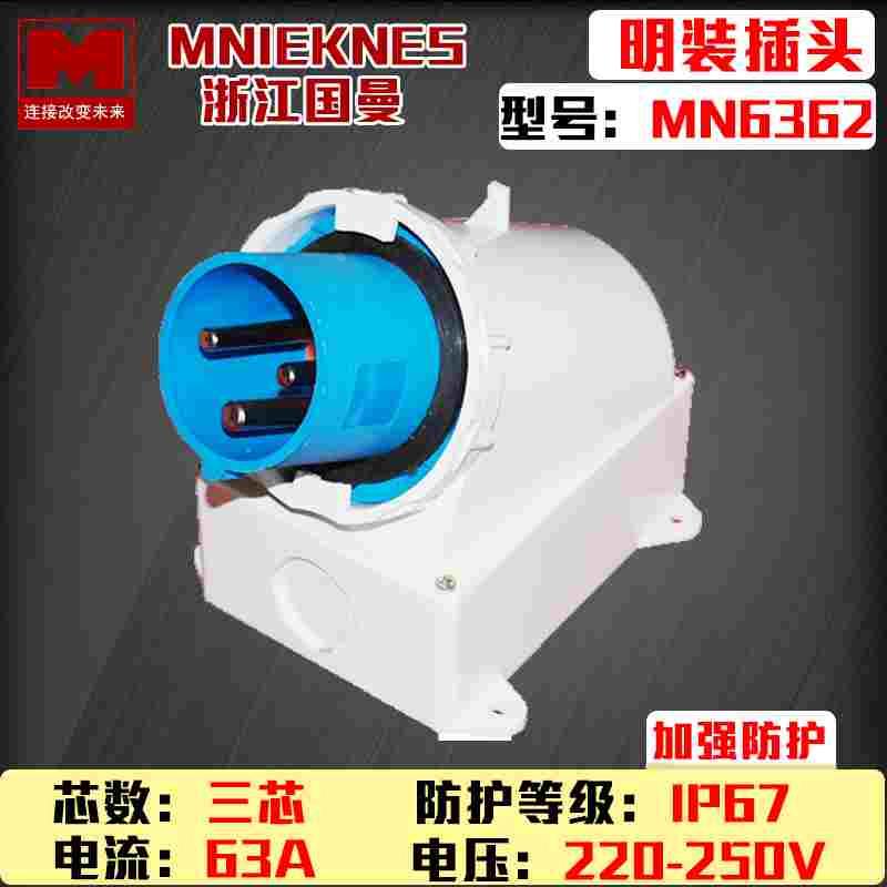 包邮mn6362国曼MNIEKNES反式明装器具插头3P63A电源配电箱IP67
