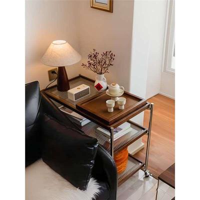 中复古风可移动茶几沙发边几柜子客厅小推车桌卧室床头置物架家具