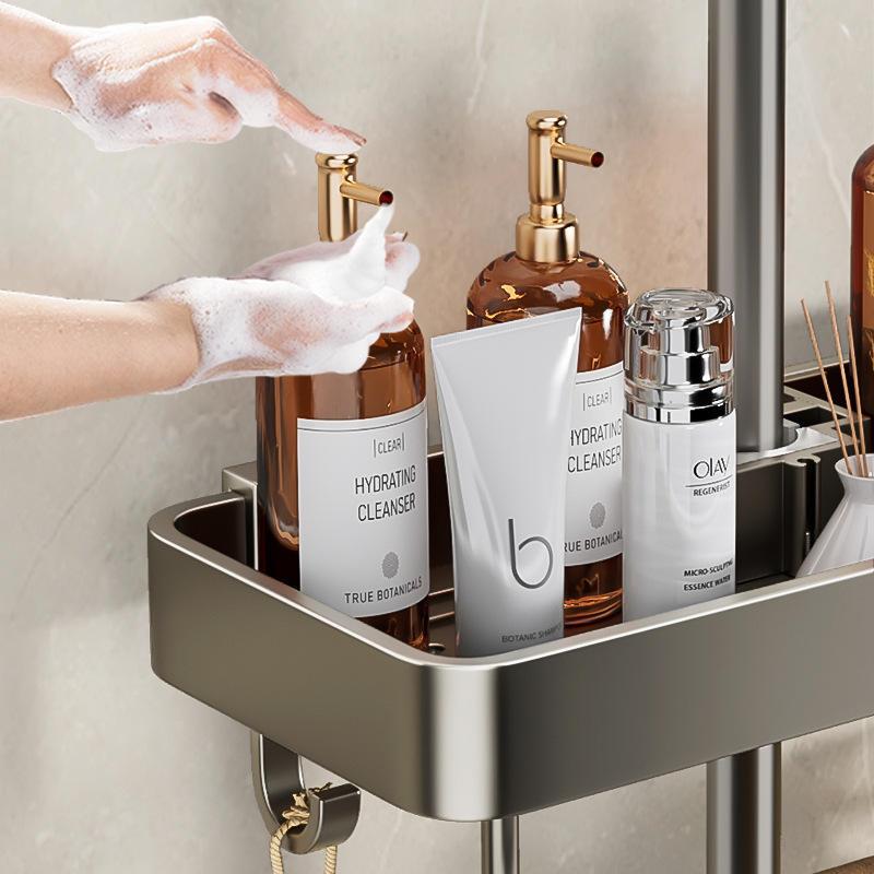 花洒置物架免打孔卫生间花洒杆浴室托盘家用淋浴间收纳放置篮挂架