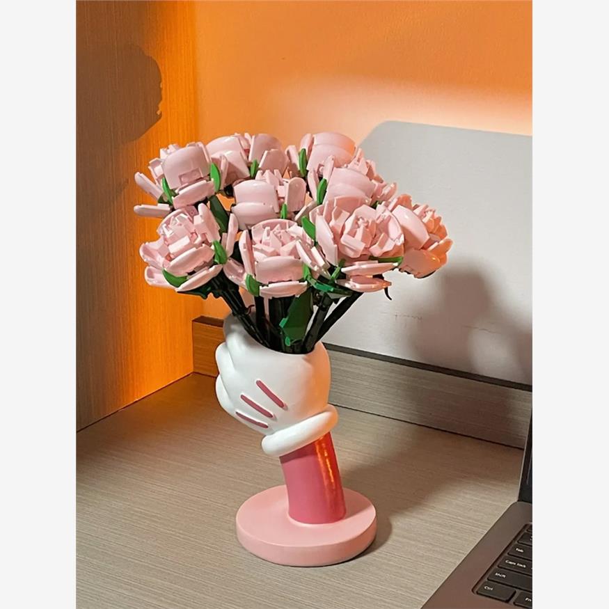 米奇花瓶手握乐高积木花图片