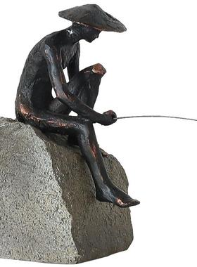 现代简约创意钓鱼公书档工艺品家居客厅样板房书房办公室装饰品