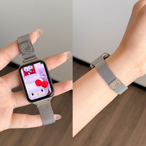 适用小米手环9Pro表带手表8Pro腕带新款米兰尼斯金属磁吸红米watch5女生替换带红米watch6秋冬kt猫八九代女款