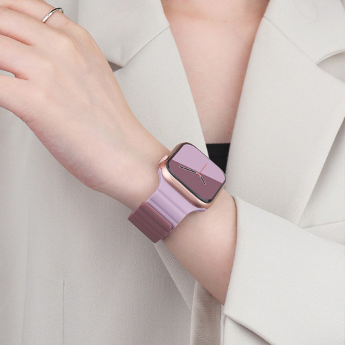 适用苹果手表S11表带S10新款iWatch10磁吸applewatch11双色硅胶手表带SE男女Ultra2/3高级智能S8运动8/7腕带