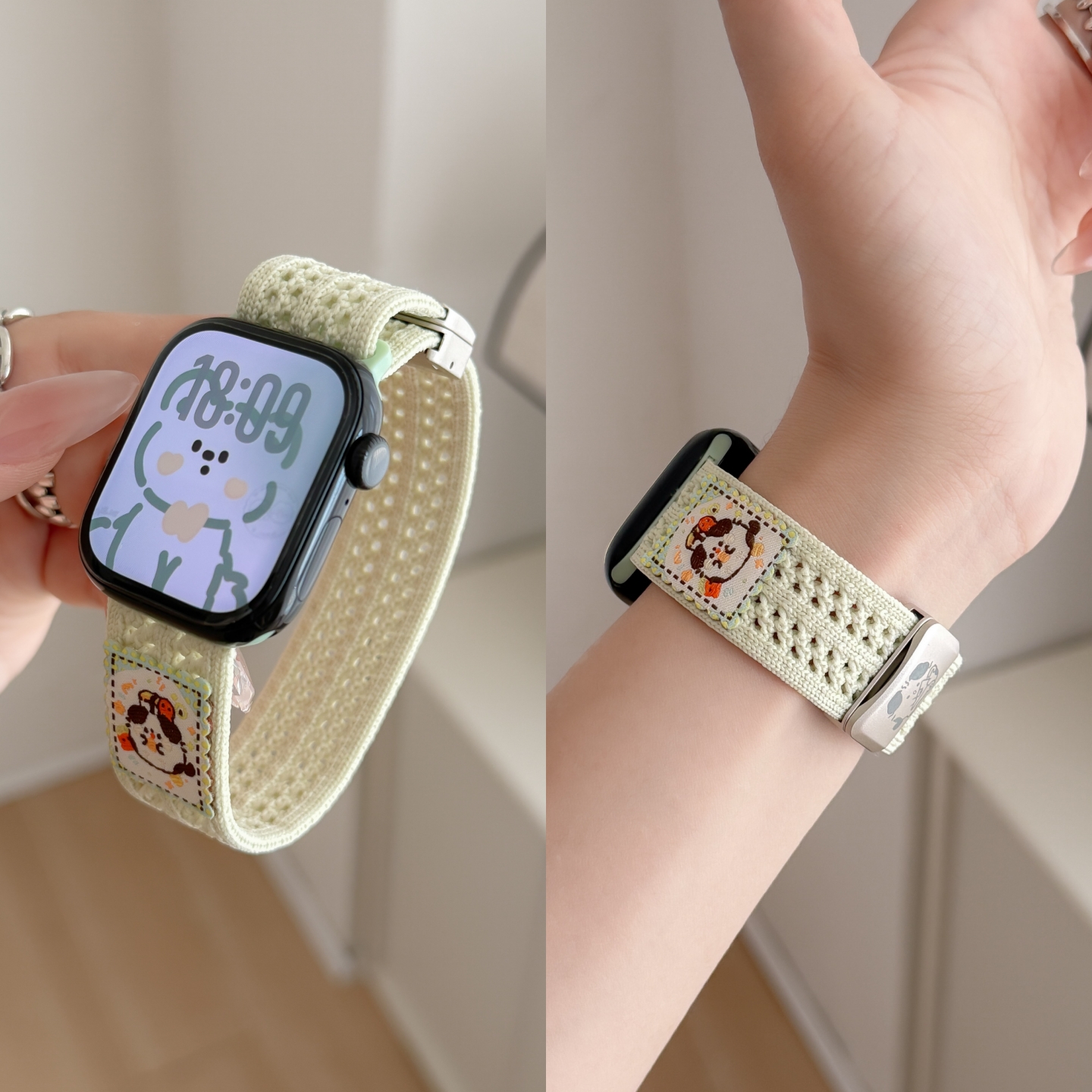 适用iwatch10表带苹果S10手表applewatch9猫咪针织10编织尼龙S9新款磁吸腕带S8女生S7创意8智能S6运动SE透气7