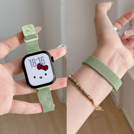 适用iwatch10表带S9苹果S8手表S10米兰尼斯applewatch9金属SE智能8女生S7细款腕带磁吸7高级ultra2运动S6夏季