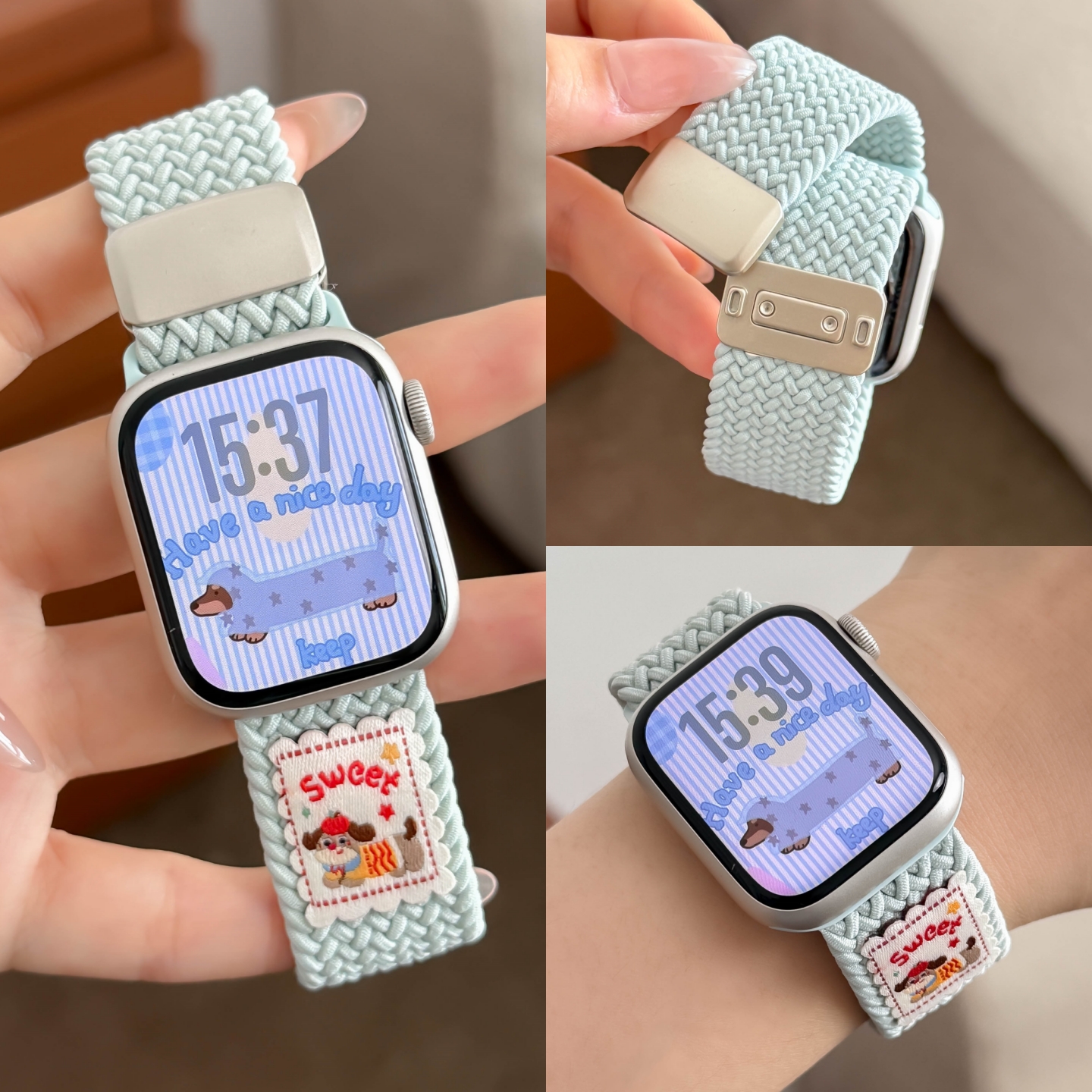 适用苹果S10手表applewatch10表带iwatch9编织S9新款尼龙S8女生S7磁吸扣运动腕带7高级S6可爱SE智能创意6夏季