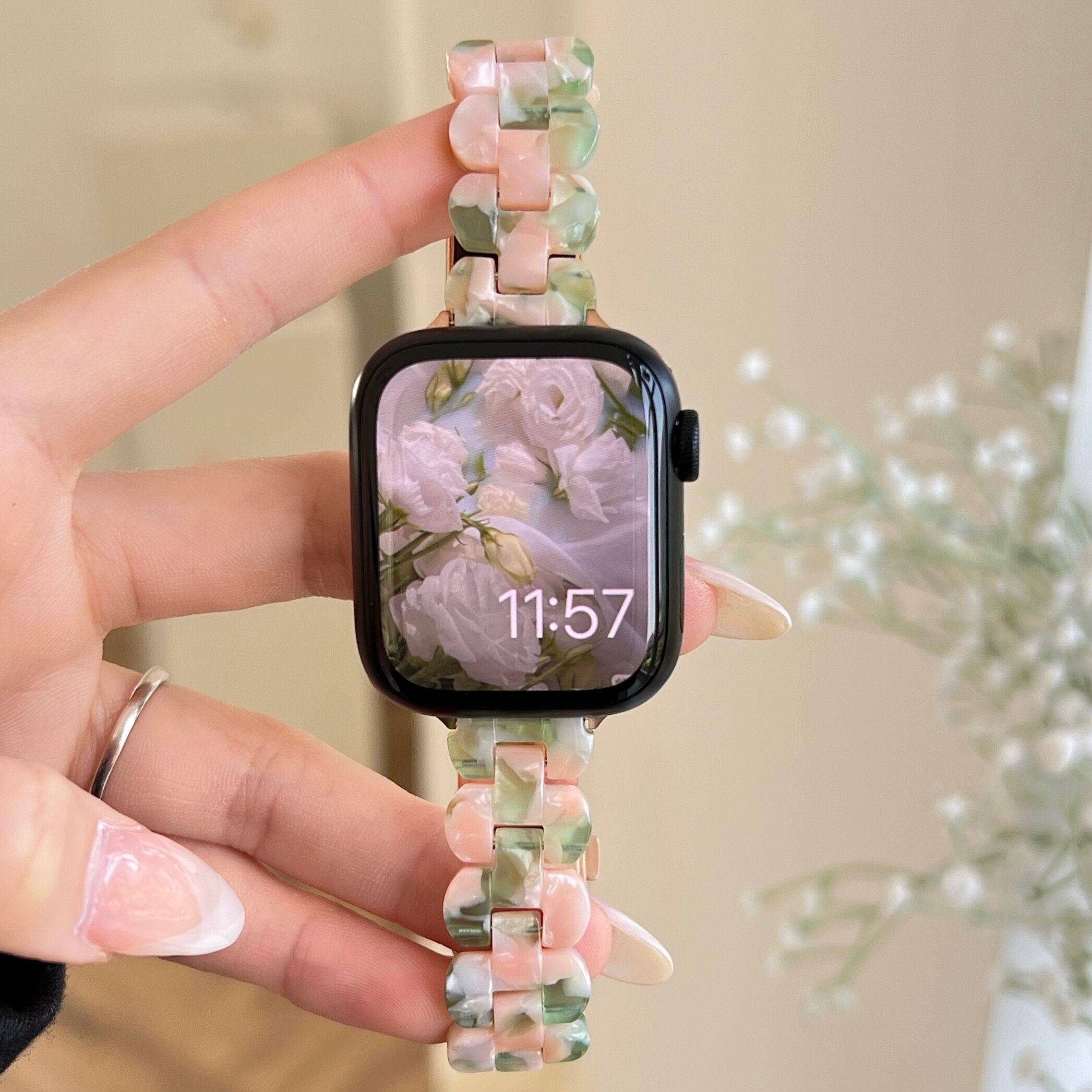 适用iwatch11树脂表带applewatch10夏天iWatchS11/10/9/8高级SE3新款韩系Apple Watch11女款苹果手表带Ultra3