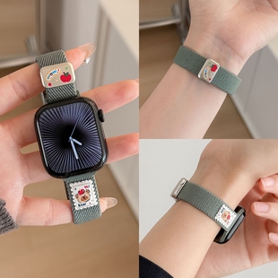 创意9高级男秋冬 尼龙applewatch11高级se3编织s9运动腕带女款 适用苹果S11手表表带iwatch10新款 s10小蛮腰细款