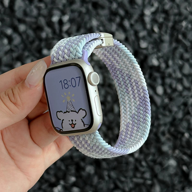 适用applewatch11表带iwatch12苹果s11手表s9尼龙手表带编织弹力运动s8/7/6代ultra3/2秋冬se新款s10回环磁吸