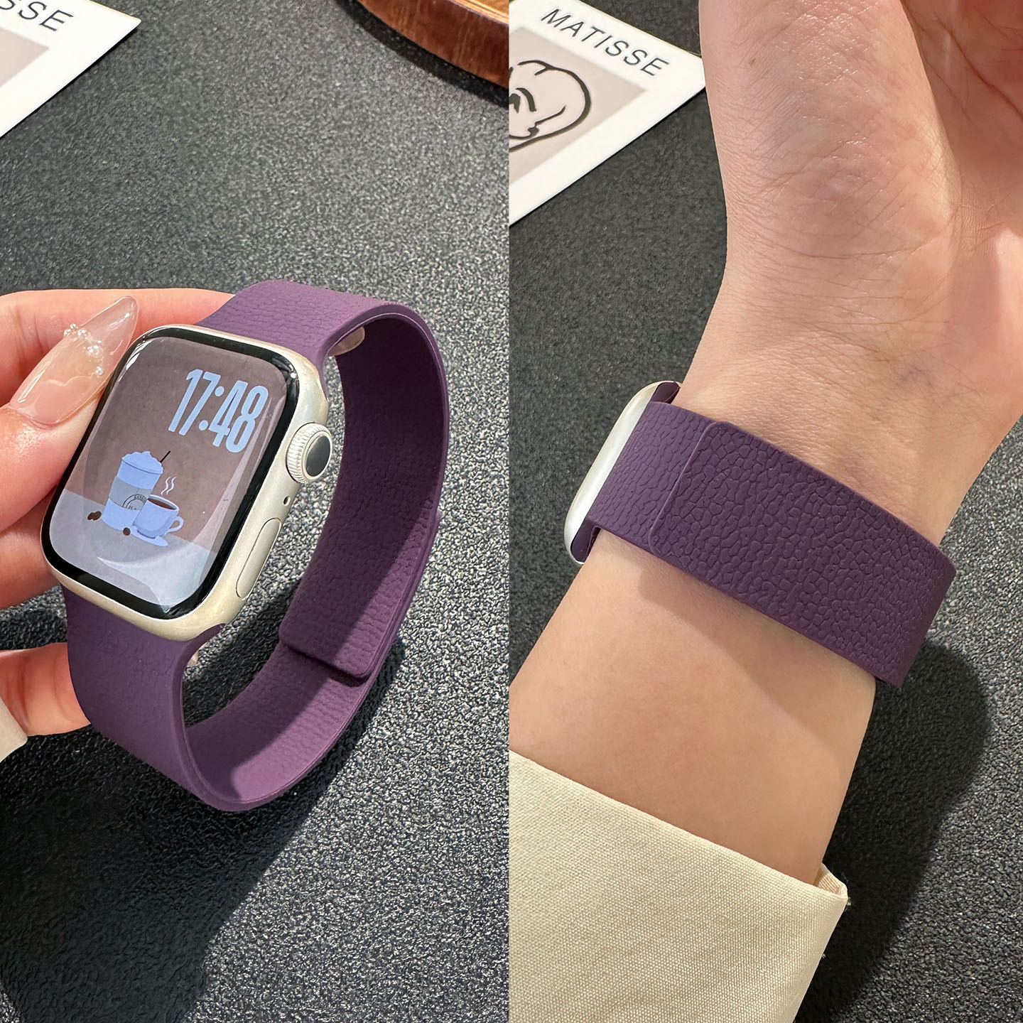 适用iwatch10苹果手表s10表带皮纹磁吸applewatch9硅胶S8新款S9春夏Ultra男SE运动8创意S7女7腕带6高级ultra2