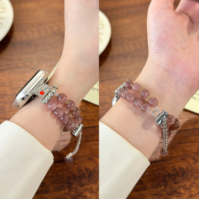 适用iwatchs10表带苹果手表s9猫眼石applewatch8链式SE水晶串珠手表带s8女款s7/s6高级感10代9新款8腕带夏天