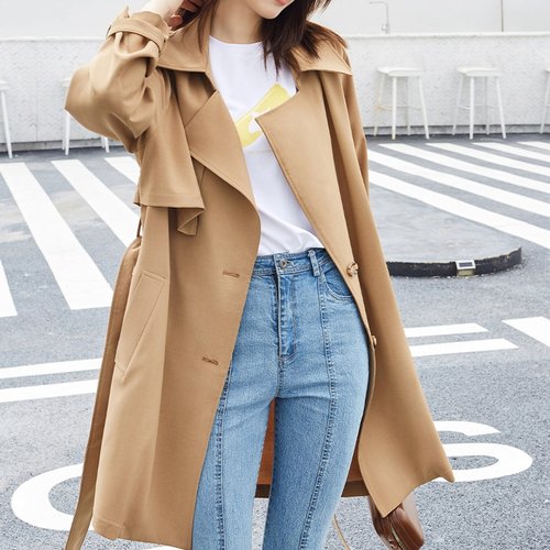 TaGi之集2025春季设计感双层领气质休闲风衣气质流行宽松短款大衣