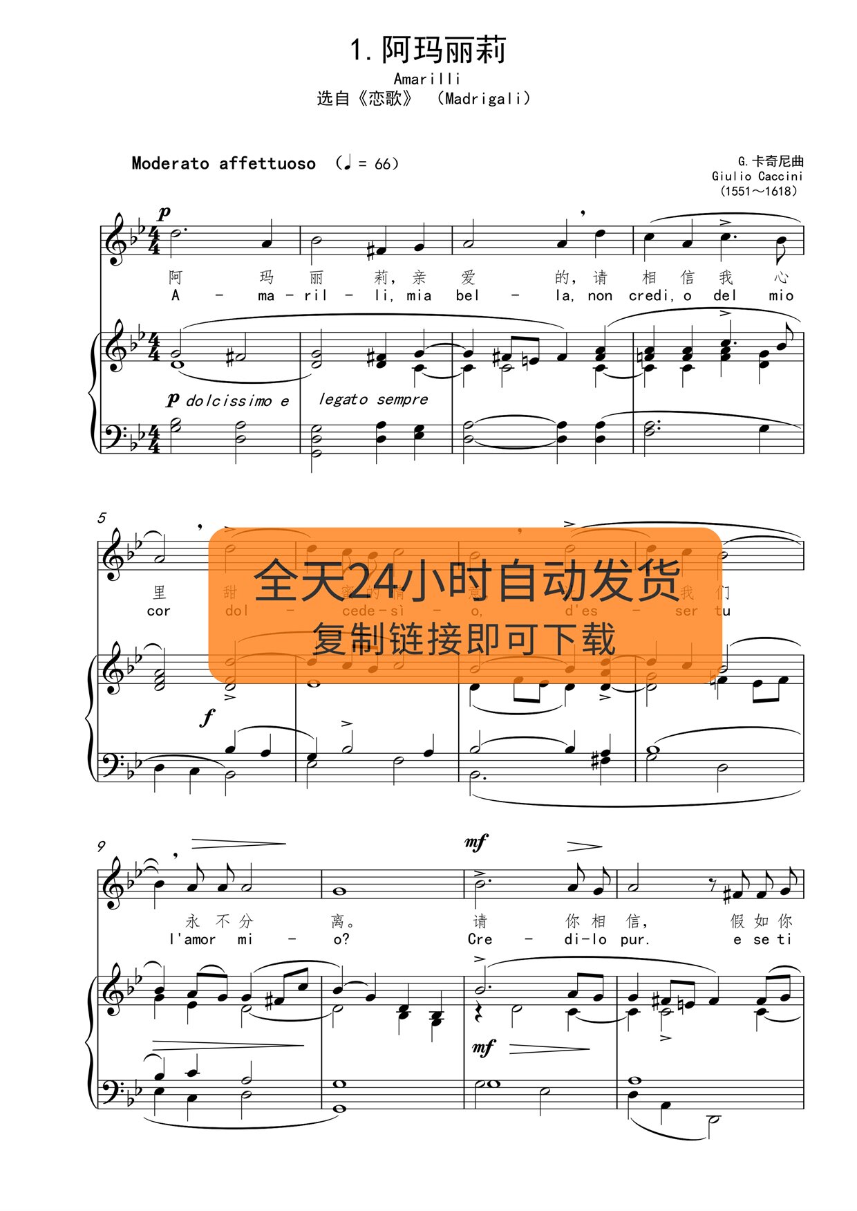 新品阿玛丽莉降b调降a调f调c正谱五线谱简谱可移调高清包邮自动