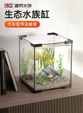 建荣家用鱼缸玻璃桌面客厅生态2023新款方形观赏小鱼小型活水草缸