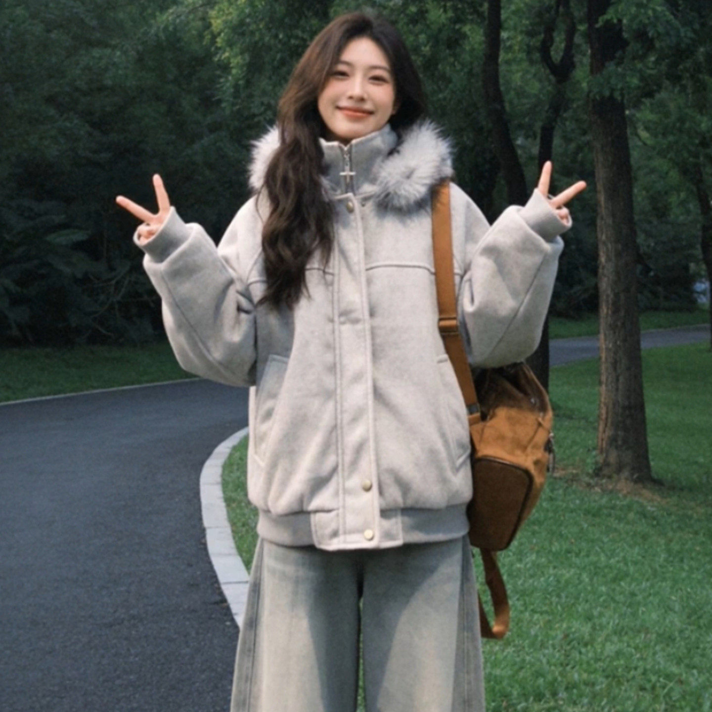 毛呢棉服女2025新款冬季韩系宽松加厚保暖百搭夹棉派克服棉袄外套