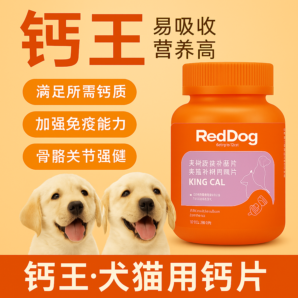 红狗钙王猫咪狗狗钙片宠物幼犬补钙骨质疏松健狗产后骨补钙金毛