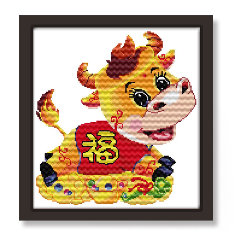 金牛送福5d钻石画满钻新款生肖牛年大吉贴钻十字绣卡通简单点钻画