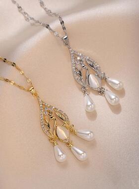 项链女网红孔雀开屏珍珠锆石小众