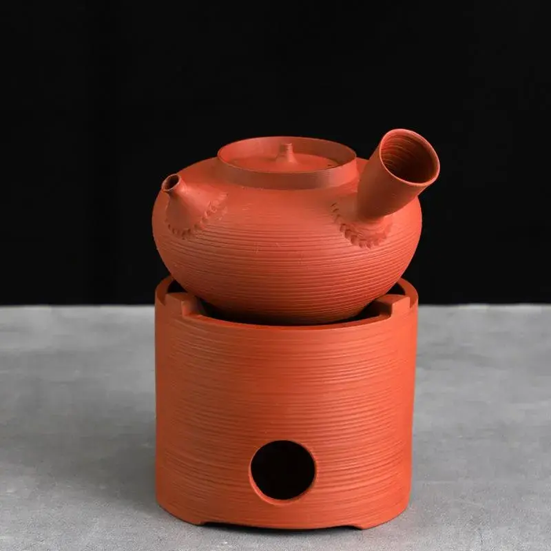 潮州红泥酒精炉煮茶器套装手拉侧把砂铫壶烧水壶户外旅行茶具火炉