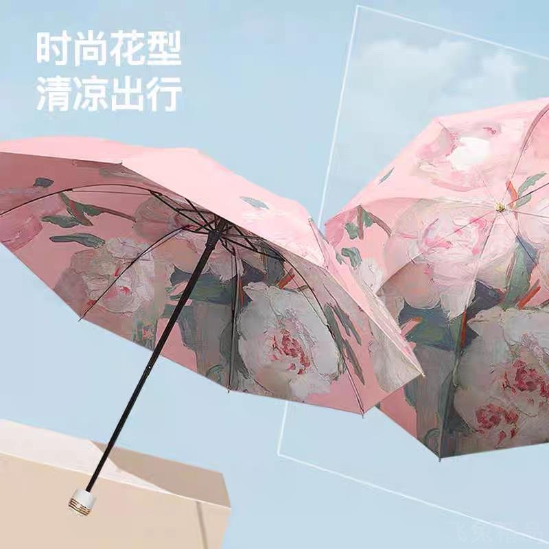 双层印花黑胶五折8骨遮阳防晒防